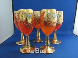 Gorgeous Vintage Murano Glass Decanter and 24K Wine Glasses- HandPainted Italy
