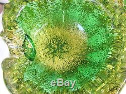 Gorgeous Vtg. Barovier Murano Glass Ashtray Green With Heavy Gold Aventurine