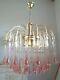 Gorgeous huge vintage waterfall chandelier pale pink Murano glass drops
