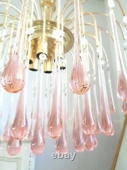 Gorgeous huge vintage waterfall chandelier pale pink Murano glass drops