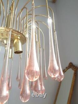 Gorgeous large vintage waterfall chandelier pale pink Murano glass drops