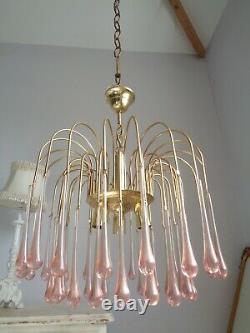 Gorgeous large vintage waterfall chandelier pale pink Murano glass drops