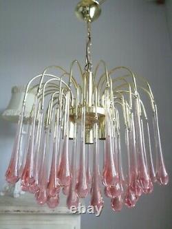 Gorgeous large vintage waterfall chandelier pink Murano glass drops