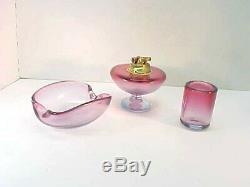 Great VINTAGE Murano Table Lighter & Ash Tray & Cigarette Holder Pink & Purple