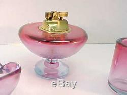 Great VINTAGE Murano Table Lighter & Ash Tray & Cigarette Holder Pink & Purple