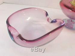 Great VINTAGE Murano Table Lighter & Ash Tray & Cigarette Holder Pink & Purple