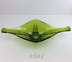 Green ART GLASS Centerpiece CONSOLE BOWL Vintage FREE FORM Murano VIKING Chalet