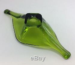 Green ART GLASS Centerpiece CONSOLE BOWL Vintage FREE FORM Murano VIKING Chalet