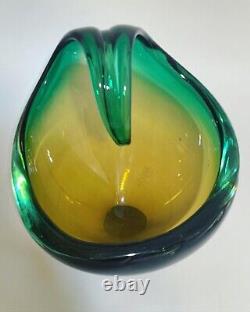 Green Sommerso Murano Glass Italian Art Design Vase Bowl Center Vintage