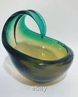 Green Sommerso Murano Glass Italian Art Design Vase Bowl Center Vintage