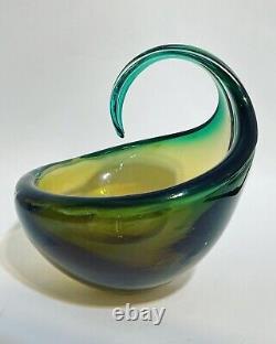 Green Sommerso Murano Glass Italian Art Design Vase Bowl Center Vintage