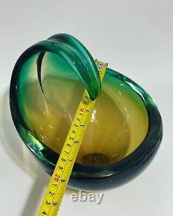 Green Sommerso Murano Glass Italian Art Design Vase Bowl Center Vintage