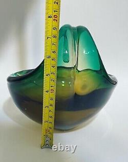 Green Sommerso Murano Glass Italian Art Design Vase Bowl Center Vintage