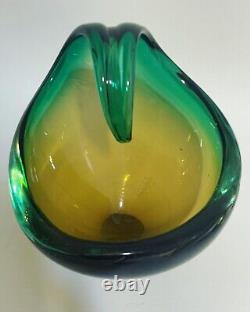 Green Sommerso Murano Glass Italian Art Design Vase Bowl Center Vintage