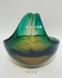 Green Sommerso Murano Glass Italian Art Design Vase Bowl Center Vintage