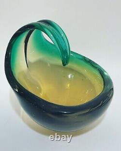 Green Sommerso Murano Glass Italian Art Design Vase Bowl Center Vintage