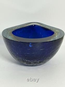 HTF Vintage Murano Glass Bowl withCrackle Blue Orange Nice