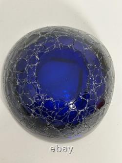 HTF Vintage Murano Glass Bowl withCrackle Blue Orange Nice