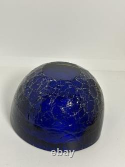 HTF Vintage Murano Glass Bowl withCrackle Blue Orange Nice