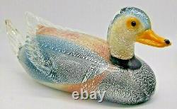 HUGE 15 vintage Murano Formia Mian Giuliano silver foil glass duck sculpture