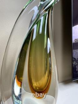 HUGE Vintage Italian Sommerso Murano Glass Vase Green Brown Amber 17h