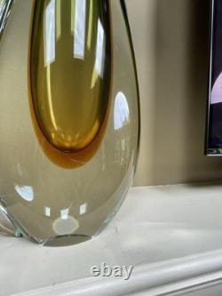 HUGE Vintage Italian Sommerso Murano Glass Vase Green Brown Amber 17h