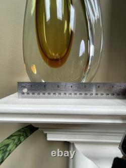 HUGE Vintage Italian Sommerso Murano Glass Vase Green Brown Amber 17h