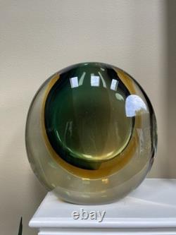 HUGE Vintage Italian Sommerso Murano Glass Vase Green Brown Amber 21.4 Pounds