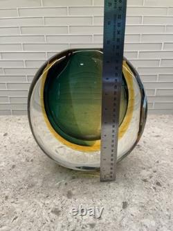 HUGE Vintage Italian Sommerso Murano Glass Vase Green Brown Amber 21.4 Pounds