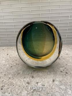 HUGE Vintage Italian Sommerso Murano Glass Vase Green Brown Amber 21.4 Pounds