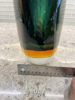 HUGE Vintage Italian Sommerso Murano Glass Vase Green Brown Amber 21.4 Pounds