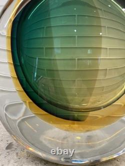 HUGE Vintage Italian Sommerso Murano Glass Vase Green Brown Amber 21.4 Pounds