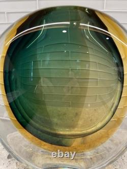 HUGE Vintage Italian Sommerso Murano Glass Vase Green Brown Amber 21.4 Pounds