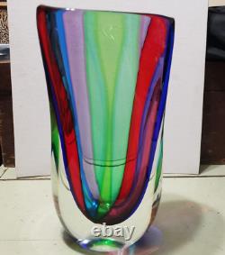HUGE Vintage Murano Formia VENETIAN ART GLASS VASE Multi Color Panels SUBPERB