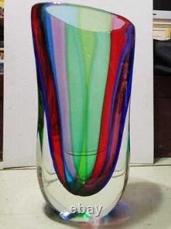 HUGE Vintage Murano Formia VENETIAN ART GLASS VASE Multi Color Panels SUBPERB