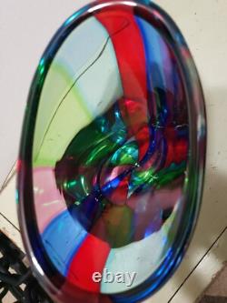 HUGE Vintage Murano Formia VENETIAN ART GLASS VASE Multi Color Panels SUBPERB