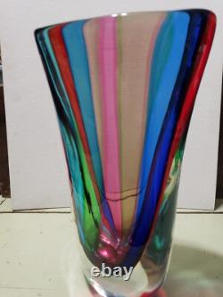HUGE Vintage Murano Formia VENETIAN ART GLASS VASE Multi Color Panels SUBPERB
