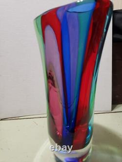 HUGE Vintage Murano Formia VENETIAN ART GLASS VASE Multi Color Panels SUBPERB