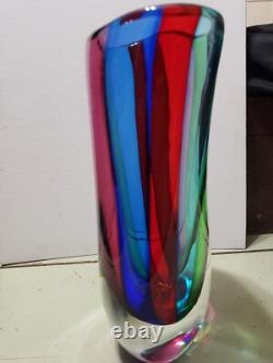 HUGE Vintage Murano Formia VENETIAN ART GLASS VASE Multi Color Panels SUBPERB