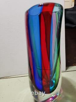 HUGE Vintage Murano Formia VENETIAN ART GLASS VASE Multi Color Panels SUBPERB