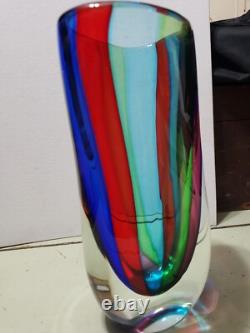 HUGE Vintage Murano Formia VENETIAN ART GLASS VASE Multi Color Panels SUBPERB