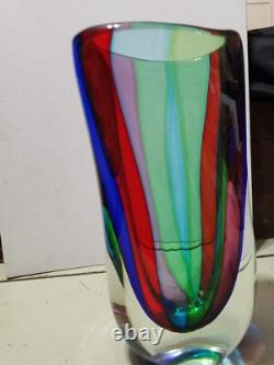 HUGE Vintage Murano Formia VENETIAN ART GLASS VASE Multi Color Panels SUBPERB