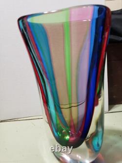 HUGE Vintage Murano Formia VENETIAN ART GLASS VASE Multi Color Panels SUBPERB