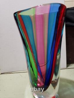 HUGE Vintage Murano Formia VENETIAN ART GLASS VASE Multi Color Panels SUBPERB