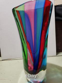 HUGE Vintage Murano Formia VENETIAN ART GLASS VASE Multi Color Panels SUBPERB