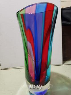 HUGE Vintage Murano Formia VENETIAN ART GLASS VASE Multi Color Panels SUBPERB
