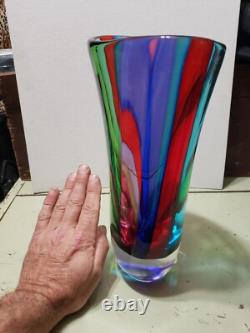 HUGE Vintage Murano Formia VENETIAN ART GLASS VASE Multi Color Panels SUBPERB