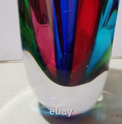 HUGE Vintage Murano Formia VENETIAN ART GLASS VASE Multi Color Panels SUBPERB