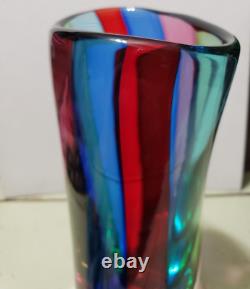 HUGE Vintage Murano Formia VENETIAN ART GLASS VASE Multi Color Panels SUBPERB