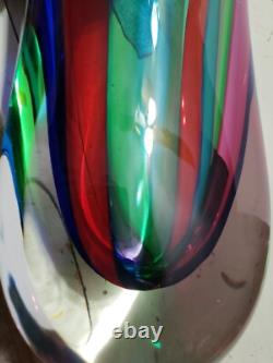 HUGE Vintage Murano Formia VENETIAN ART GLASS VASE Multi Color Panels SUBPERB